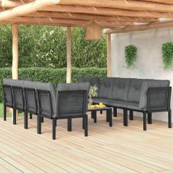 Salon de jardin 9 pcs noir et gris r&eacute;sine tress&eacute;e