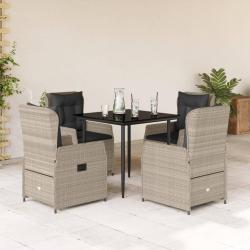 Ensemble &agrave; manger de jardin et coussins 5 pcs gris clair rotin