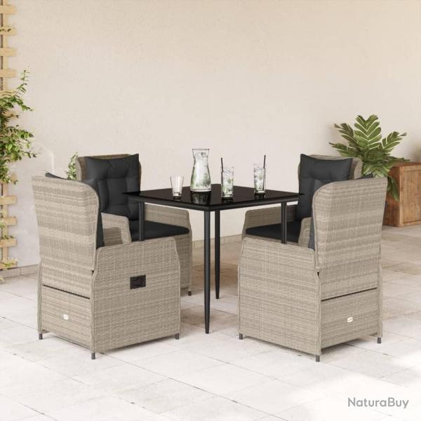 Ensemble � manger de jardin et coussins 5 pcs gris clair rotin