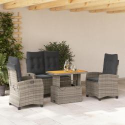 Ensemble &agrave; manger jardin 4pcs et coussins Gris R&eacute;sine tress&eacute;e