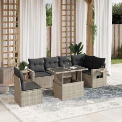 Salon de jardin avec coussins 7 pcs gris clair r&eacute;sine tress&eacute;e