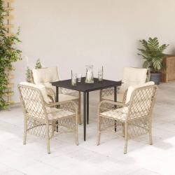 Ensemble &agrave; manger de jardin avec coussins 5pcs Beige poly rotin