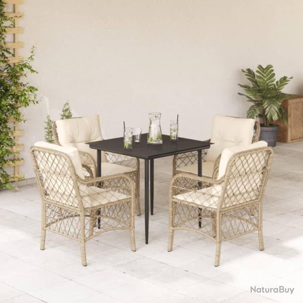Ensemble � manger de jardin avec coussins 5pcs Beige poly rotin