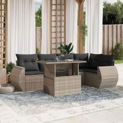 Salon de jardin avec coussins 7 pcs gris clair r&eacute;sine tress&eacute;e