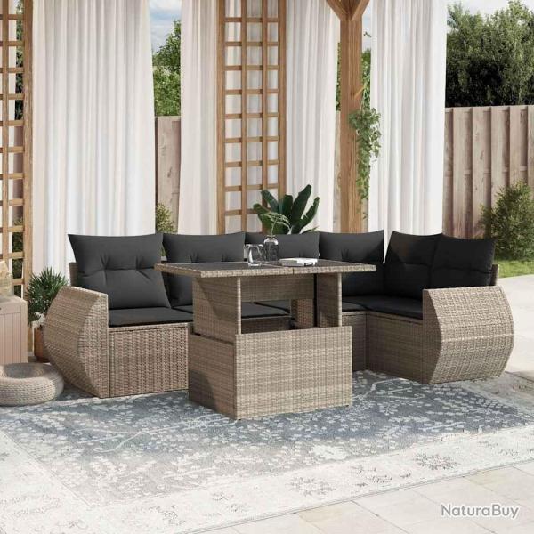 Salon de jardin avec coussins 7 pcs gris clair r�sine tress�e