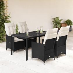 Ensemble &agrave; manger de jardin coussins 5pcs Noir R&eacute;sine tress&eacute;e
