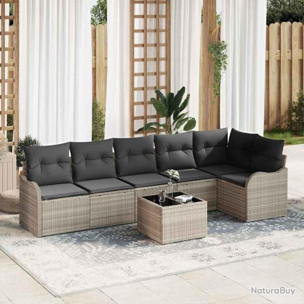 Ensemble de canap� de jardin avec coussin 7 pcs Gris Poly rotin
