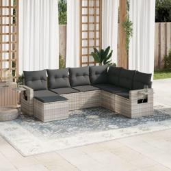 Salon de jardin avec coussins 7 pcs gris clair r&eacute;sine tress&eacute;e