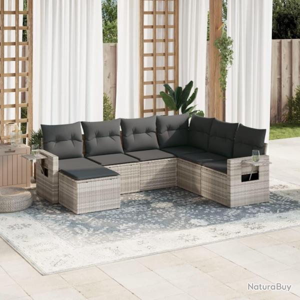 Salon de jardin avec coussins 7 pcs gris clair r�sine tress�e