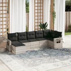 Salon de jardin avec coussins 7 pcs gris clair r&eacute;sine tress&eacute;e