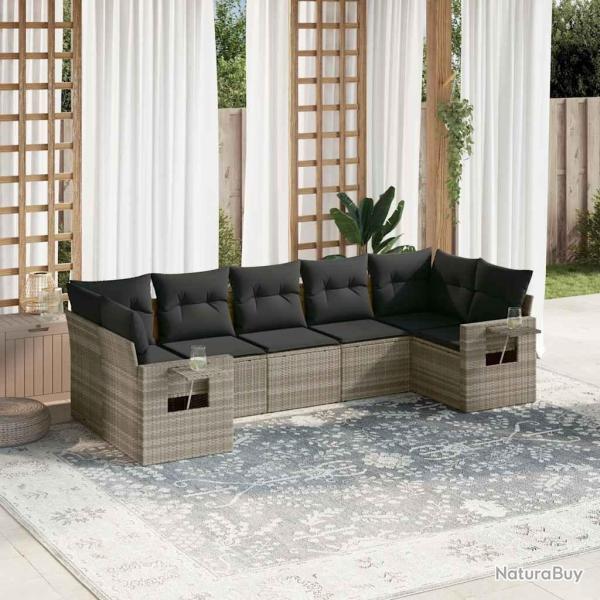 Salon de jardin avec coussins 7 pcs gris clair r�sine tress�e