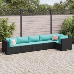 Salon de jardin 6 pcs avec coussins Noir R&eacute;sine tress&eacute;e