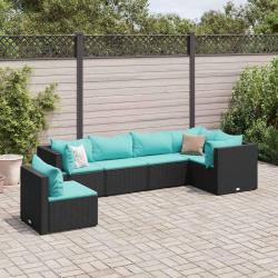 Salon de jardin 6 pcs avec coussins Noir R&eacute;sine tress&eacute;e