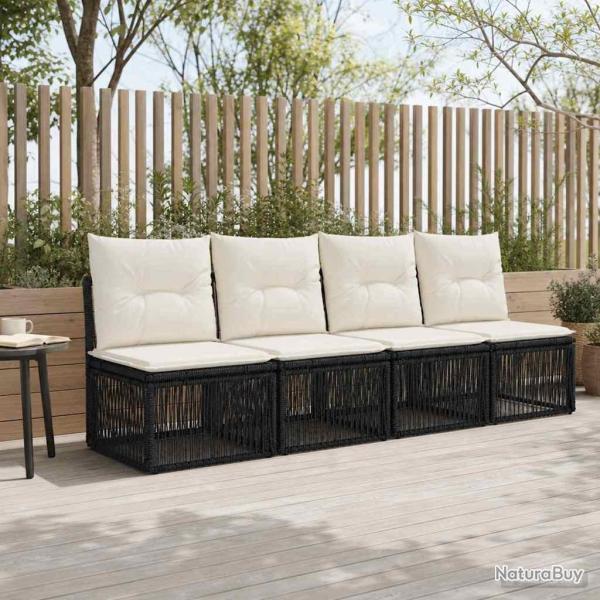 Canap� 4 places 4 pcs 4-Nombre de places Noir polyrotin