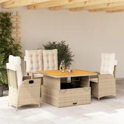 Ensemble &agrave; manger de jardin coussins 4 pcs beige r&eacute;sine tress&eacute;e