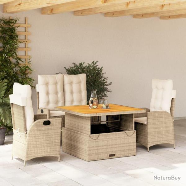 Ensemble � manger de jardin coussins 4 pcs beige r�sine tress�e