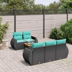 Ensemble de canap&eacute; de jardin 6 pcs avec coussins noir r&eacute;sine tress&eacute;e