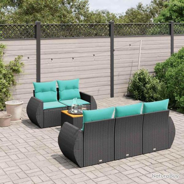 Ensemble de canap� de jardin 6 pcs avec coussins noir r�sine tress�e
