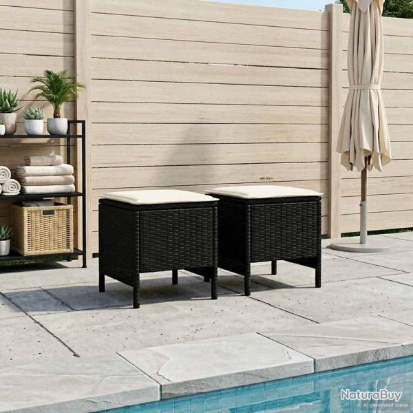 Pouf de Jardin 2 Pi�ce Noir et Cr�me 38 x 38 x 45 cm Rotin PE