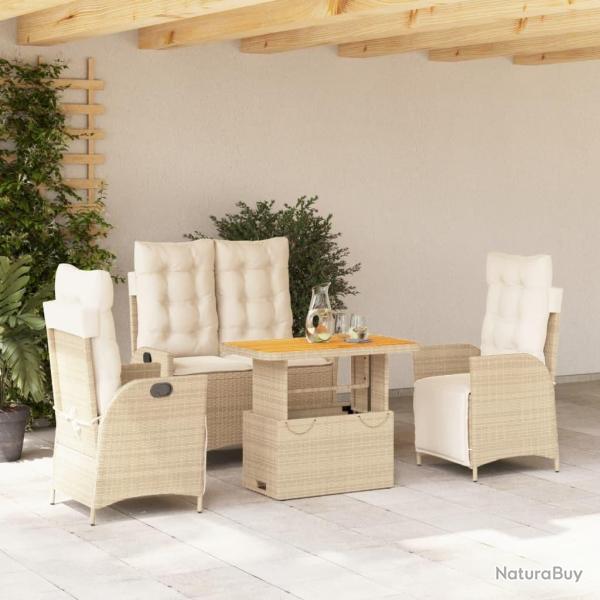 Ensemble � manger de jardin coussins 4 pcs beige r�sine tress�e