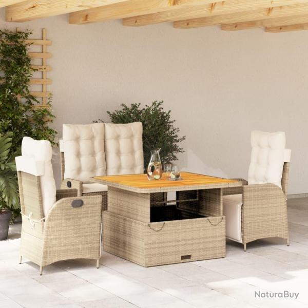 Ensemble � manger de jardin coussins 4 pcs beige r�sine tress�e