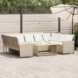 Canap&eacute; de jardin avec coussins beige r&eacute;sine tress&eacute;e