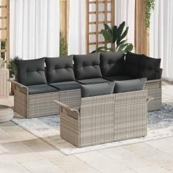 Ensemble de canap&eacute; de jardin 7 pcs Gris clair Poly rotin