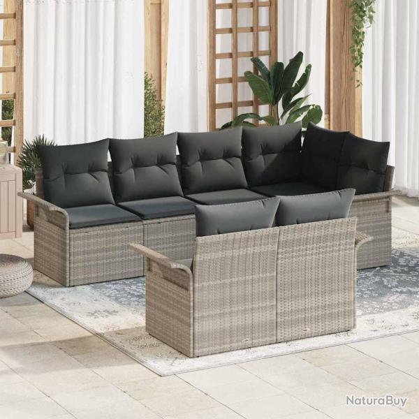 Ensemble de canap� de jardin 7 pcs Gris clair Poly rotin