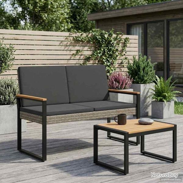 Banc ext�rieur Gris et Gris fonc� 107 x 61 x 80 cm polyrotin
