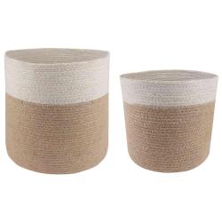 Ensemble de Pots &agrave; Plantes 2 pcs Naturel et Blanc &Oslash; 28 x 28 cm