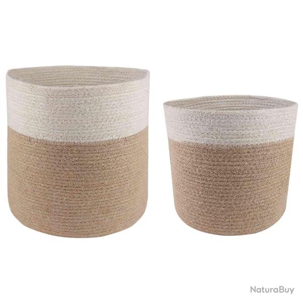 Ensemble de Pots � Plantes 2 pcs Naturel et Blanc � 28 x 28 cm