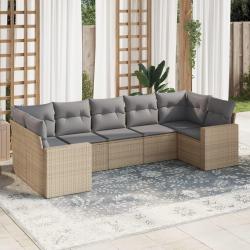 Salon de jardin avec coussins 7 pcs beige r&eacute;sine tress&eacute;e