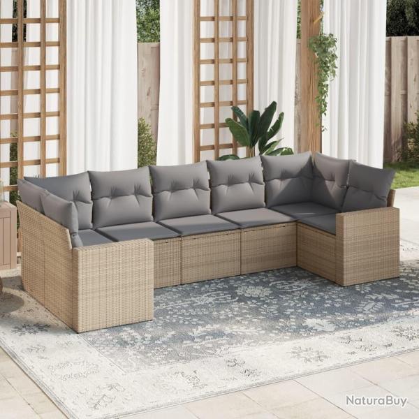 Salon de jardin avec coussins 7 pcs beige r�sine tress�e