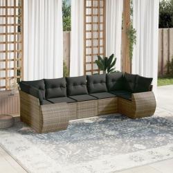 Salon de jardin avec coussins 7 pcs gris r&eacute;sine tress&eacute;e