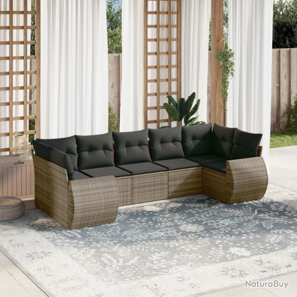 Salon de jardin avec coussins 7 pcs gris r�sine tress�e