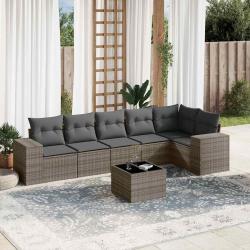 Salon de jardin avec coussins 7 pcs gris r&eacute;sine tress&eacute;e