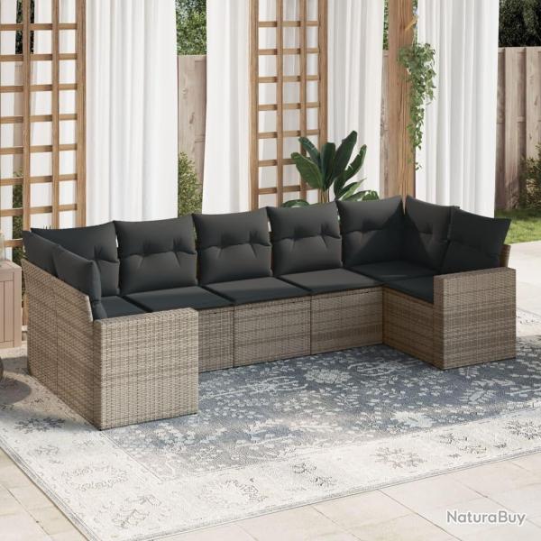 Salon de jardin avec coussins 7 pcs gris r�sine tress�e