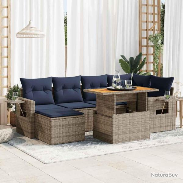 Salon de jardin avec coussins 7 pcs gris r�sine tress�e