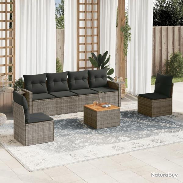 Salon de jardin avec coussins 7 pcs gris r�sine tress�e