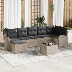 Ensemble de canap&eacute; de jardin 8 pcs Gris clair Poly rotin