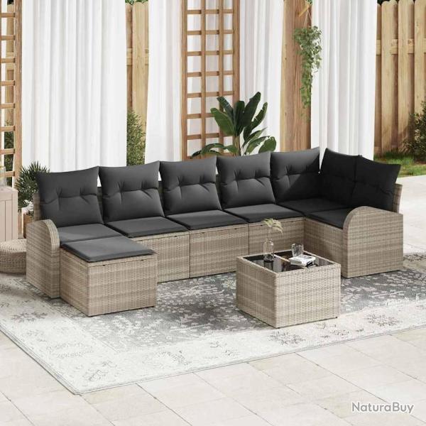 Ensemble de canap� de jardin 8 pcs Gris clair Poly rotin