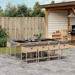 Ensemble &agrave; manger de jardin et coussins 9 pcs m&eacute;lange beige