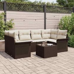 Ensemble de canap&eacute; de jardin 7 pcs Marron polyrotin