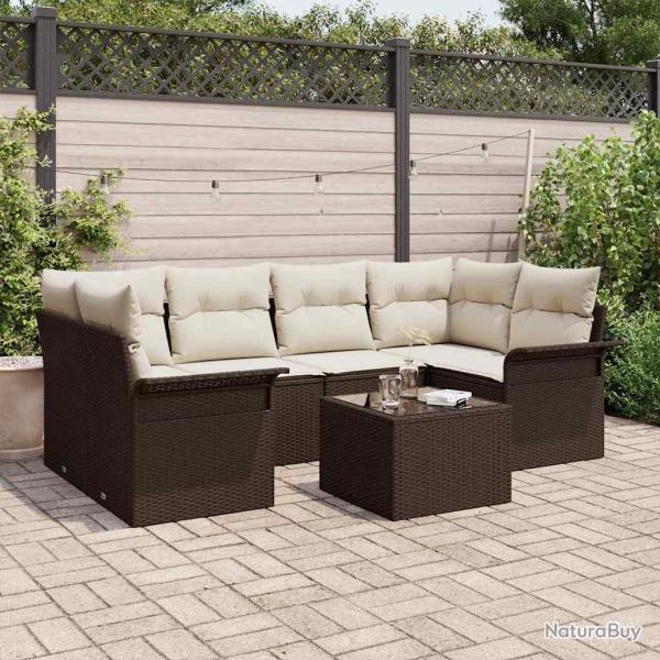 Ensemble de canap� de jardin 7 pcs Marron polyrotin