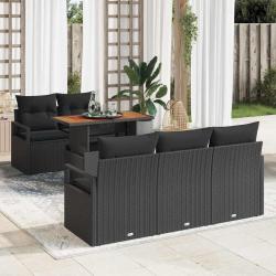 Ensemble de canap&eacute; de jardin 6 pcs Noir Poly rotin