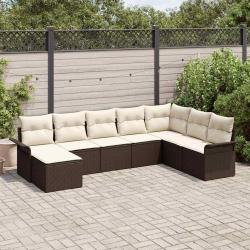 Ensemble de canap&eacute; de jardin 8 pcs Marron polyrotin