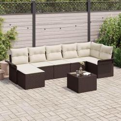 Ensemble de canap&eacute; de jardin 8 pcs Marron Poly rotin