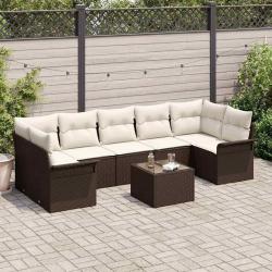 Ensemble de canap&eacute; de jardin 8 pcs Marron polyrotin