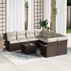 Ensemble de canap&eacute; de jardin 9 pcs Marron Poly rotin