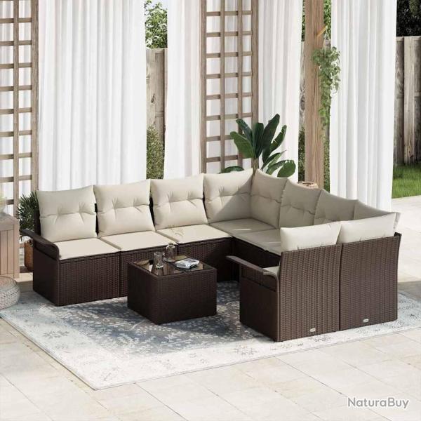 Ensemble de canap� de jardin 9 pcs Marron Poly rotin
